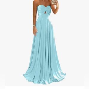 Elegant Strapless Satin Blue Gown size 12 new with tag